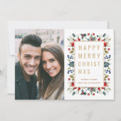 Waterverf Berries Modern Gold kerstfoto Feestdagenkaart (Voorkant)