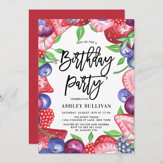 Waterverf Berries Zomerfeest Kaart (Voorkant / Achterkant)