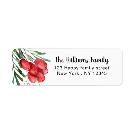 Waterverf Berry and Branches Holiday Etiket (Voorkant)