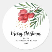 Waterverf Berry and Branches Holiday Ronde Sticker (Voorkant)