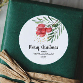 Waterverf Berry and Branches Holiday Ronde Sticker