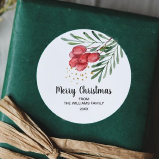 Waterverf Berry and Branches Holiday Ronde Sticker