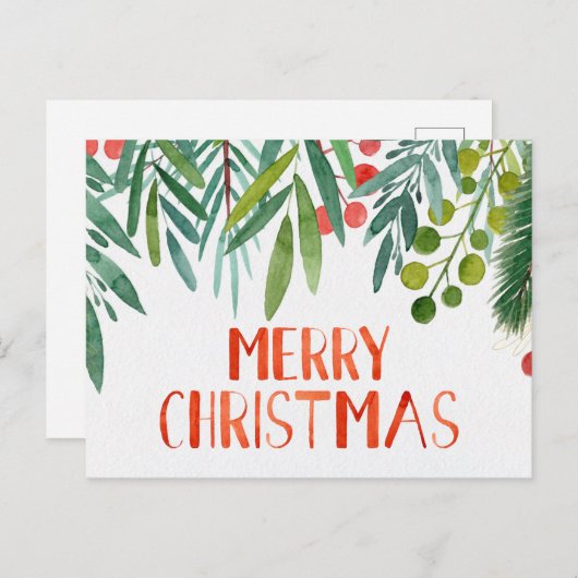 Waterverf Berry & Branch Feestdagenkaart (Voorkant / Achterkant)