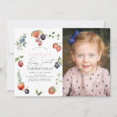 Waterverf Berry Eerste Meisje Verjaardag Foto Kaart (Voorkant)