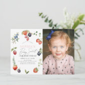 Waterverf Berry Eerste Meisje Verjaardag Foto Kaart (Staand voorkant)