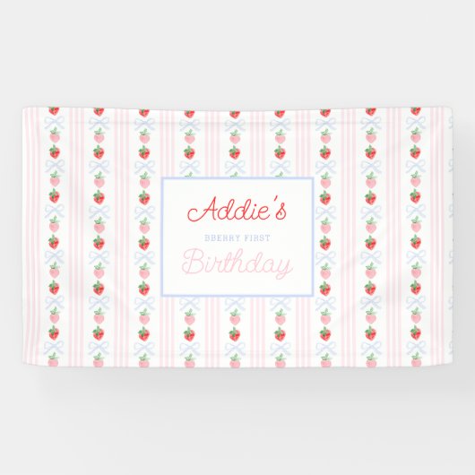Waterverf Berry eerste verjaardag aardbeien Spandoek (Horizontaal)