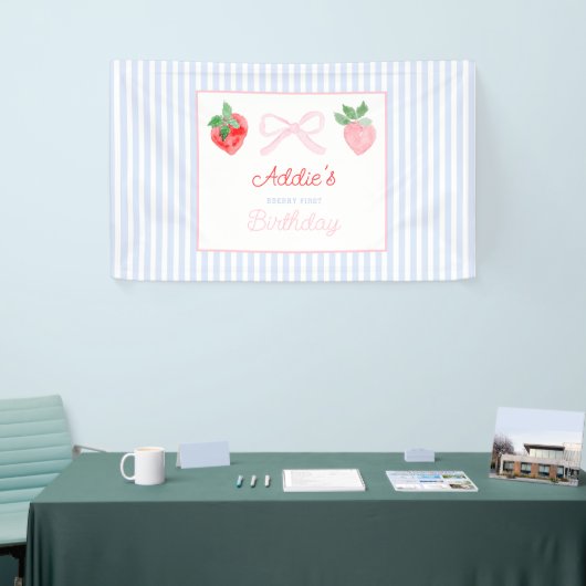 Waterverf Berry eerste verjaardag aardbeien Spandoek (Beurs)