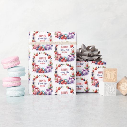 Waterverf Berry Eerste Verjaardag Aardbeienfeest - Cadeaupapier (Baby Shower)