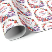 Waterverf Berry Eerste Verjaardag Aardbeienfeest - Cadeaupapier (Rol Hoek)