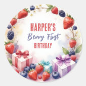 Waterverf Berry Eerste Verjaardag Aardbeienfeest - Ronde Sticker (Voorkant)