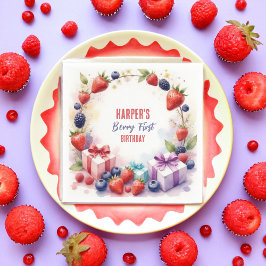 Waterverf Berry Eerste Verjaardag Aardbeienfeest - Servet