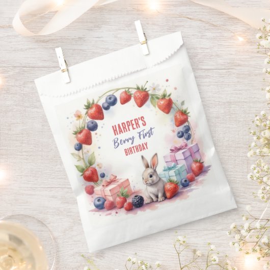 Waterverf Berry eerste verjaardag konijn en gesche Bedankzakje (Geknipt)
