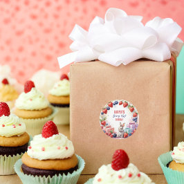 Waterverf Berry eerste verjaardag konijn en gesche Ronde Sticker