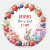 Waterverf Berry eerste verjaardag konijn en gesche Ronde Sticker (Voorkant)