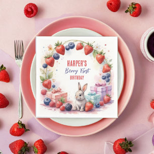 Waterverf Berry eerste verjaardag konijn en gesche Servet