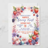 Waterverf Berry eerste verjaardag met konijn Kaart (Voorkant)