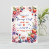 Waterverf Berry eerste verjaardag met konijn Kaart (Staand voorkant)