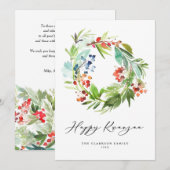 Waterverf Berry en Griekenland Wreath Happy Kwanza Feestdagenkaart (Voorkant / Achterkant)