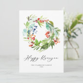 Waterverf Berry en Griekenland Wreath Happy Kwanza Feestdagenkaart (Staand voorkant)