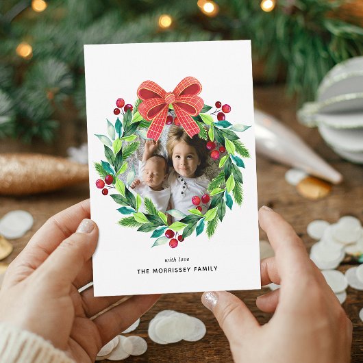 Waterverf Berry en Holly Wreath Feestdagenkaart