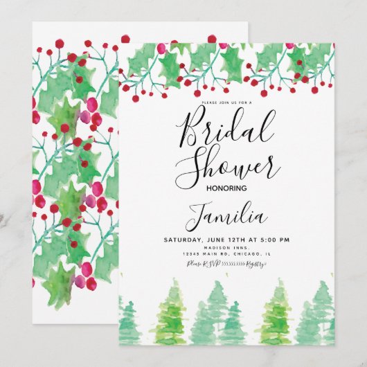 Waterverf Berry en Trees Gekleurd Vrijgezellenfees Kaart (Voorkant / Achterkant)