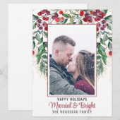 Waterverf Berry Evergreen Getrouwd & Bright Holida Feestdagenkaart (Voorkant / Achterkant)