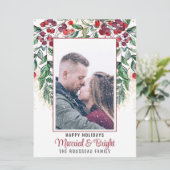 Waterverf Berry Evergreen Getrouwd & Bright Holida Feestdagenkaart (Staand voorkant)