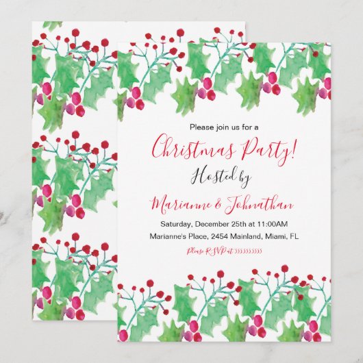 Waterverf Berry Hand geschilderd Kaart (Voorkant / Achterkant)