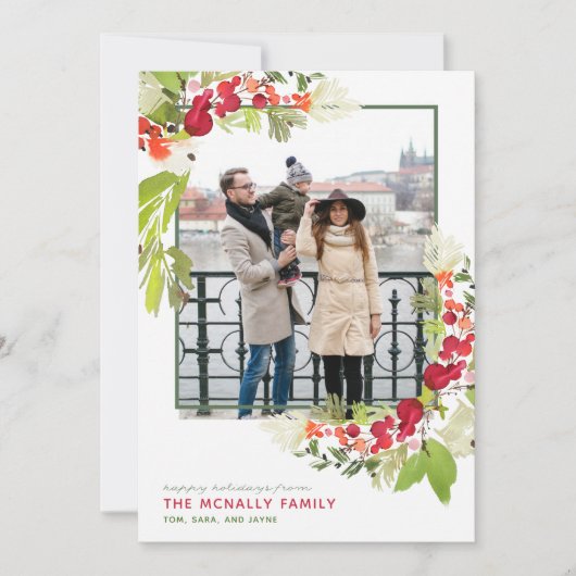 Waterverf Berry Lijst Chritmas-fotokaart (Voorkant)