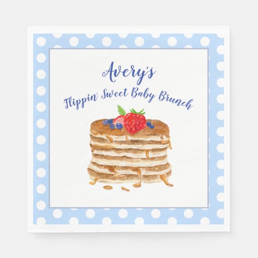 Waterverf Berry Pancake Blue Gingham Baby shower Servet (Voorkant)