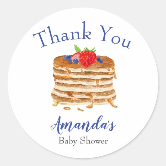 Waterverf Berry Pancake Blue Gingham Dank u Ronde Sticker (Voorkant)