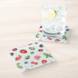 Waterverf Berry Pattern Glazen Onderzetter