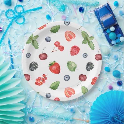 Waterverf Berry Pattern Papieren Bordje (Feest)