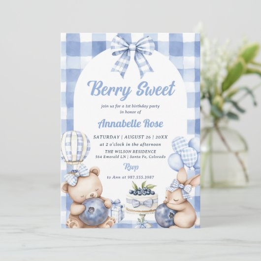 Waterverf Berry Sweet 1st Verjaardag Party Foto Kaart (Staand voorkant)