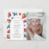 Waterverf Berry Sweet Berry Eerste Verjaardag Foto Kaart (Voorkant)