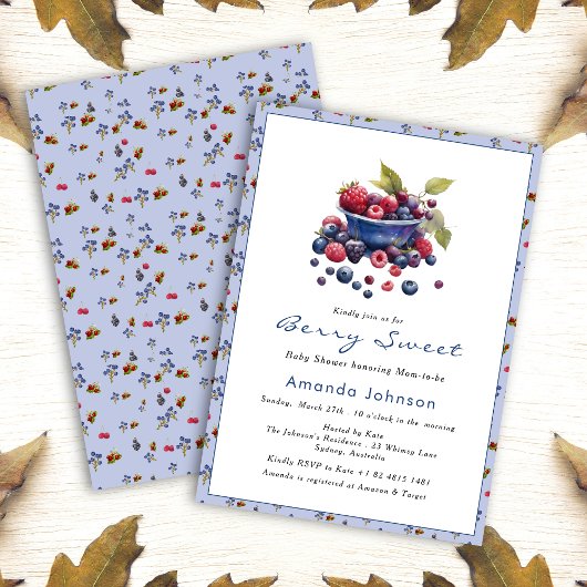 Waterverf Berry Sweet Blueberries Baby shower Kaart