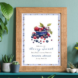 Waterverf Berry Sweet Blueberries Baby shower Poster