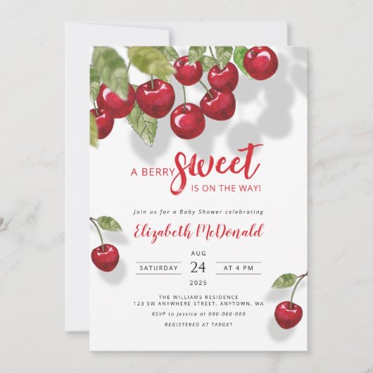 Waterverf Berry Sweet Cherry Baby shower Kaart (Voorkant)