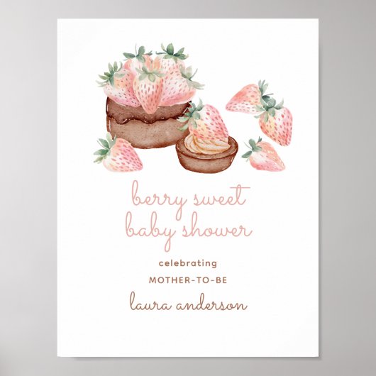 Waterverf Berry Sweet Chocolate Cake Baby shower Poster (Voorkant)
