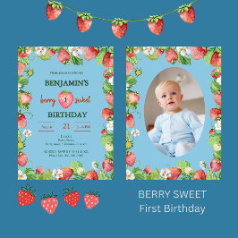 waterverf Berry Sweet First Boys Verjaardagsfoto Kaart