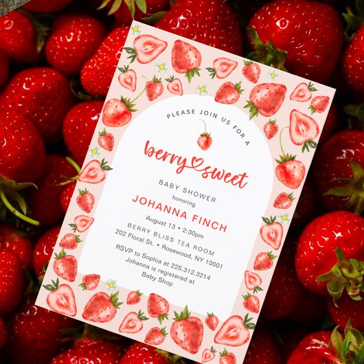 Waterverf Berry Sweet Strawberries Baby shower Kaart