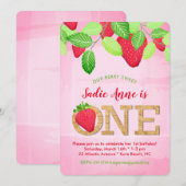 Waterverf Berry Sweet Strawberry 1ste verjaardag Kaart (Voorkant / Achterkant)