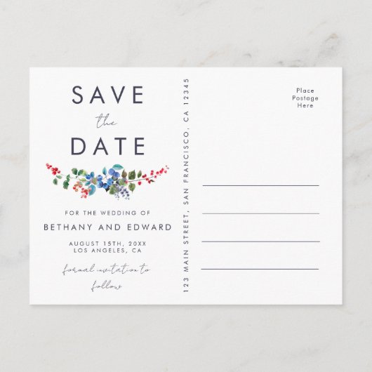 Waterverf Berry Zomer Bruiloft Save the Date Uitnodiging Briefkaart (Achterkant)