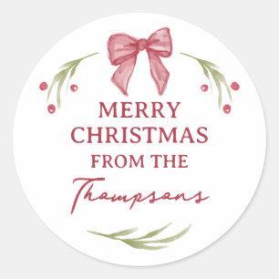 Waterverf Bes Takken Boog Prettig Kerstfeest Ronde Sticker