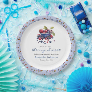 Waterverf Bes Zacht Blauwe Bessen Baby Shower Papieren Bordje