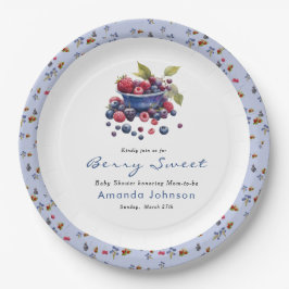 Waterverf Bes Zacht Blauwe Bessen Baby Shower Papieren Bordje