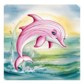 Waterverf beschilderd roze dolfijn foto afdruk (Voorkant)