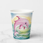 Waterverf beschilderd roze dolfijn papieren bekers (Achterkant)