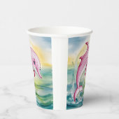 Waterverf beschilderd roze dolfijn papieren bekers (Rechts)