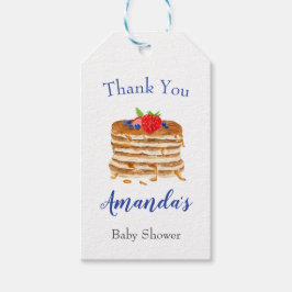Waterverf Besepannenkoek Blauwe Gingham Bedankt Cadeaulabel